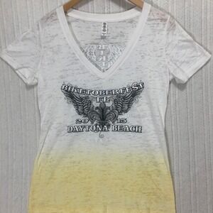 Biketoberfest Daytona Beach Graphic Tee V-Neck Short Sleeve Top Women's Size‎ XL